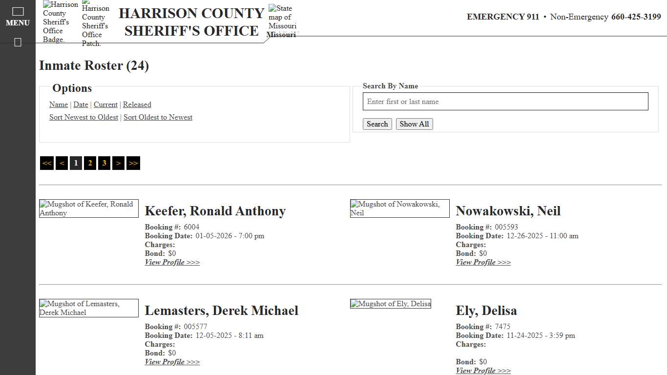 Inmate Roster - Current Inmates Booking Date Descending - Harrison County MO Sheriff