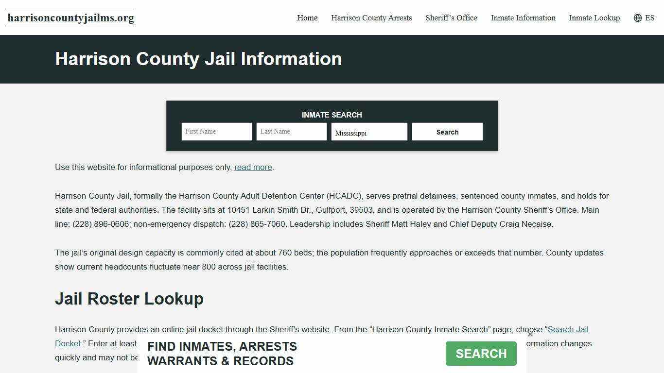 Harrison County, MS Jail Roster, Inmate Info